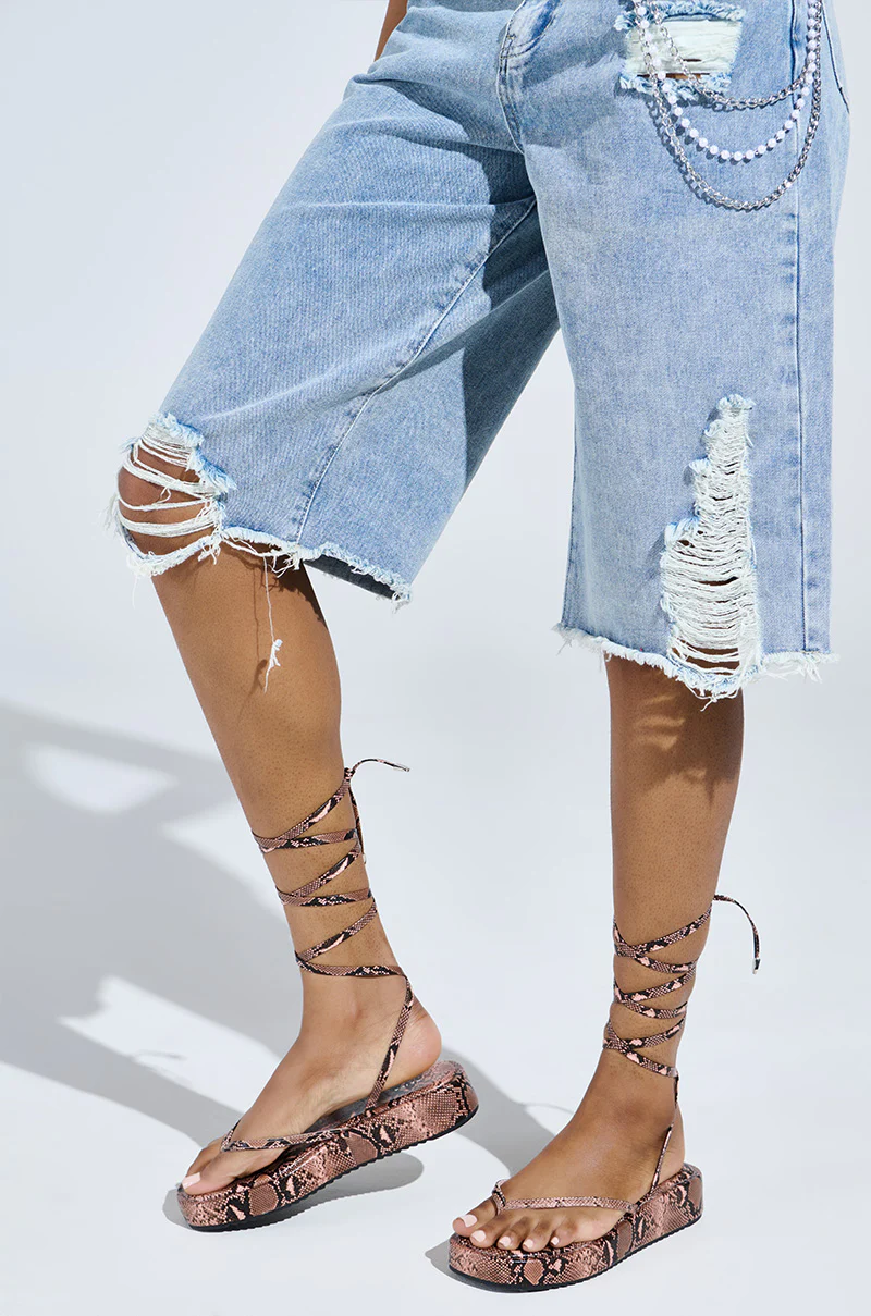 AKIRA IRVINE BROWN SNAKE LACE UP FLAT SANDAL - Image 9