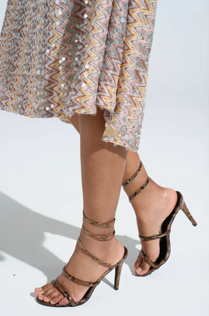 AKIRA LOWRI BROWN SNAKE SPIRAL STILETTO SANDAL - Image 3
