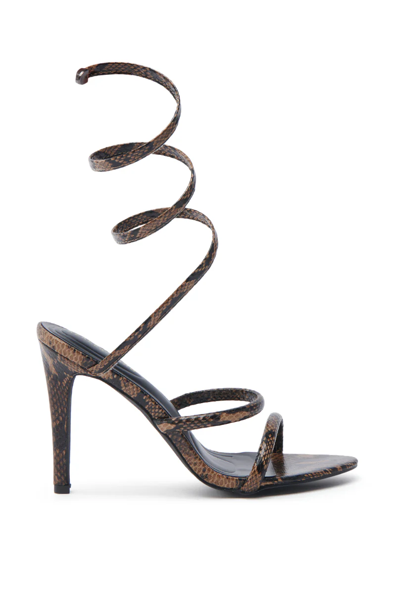 AKIRA LOWRI BROWN SNAKE SPIRAL STILETTO SANDAL - Image 4
