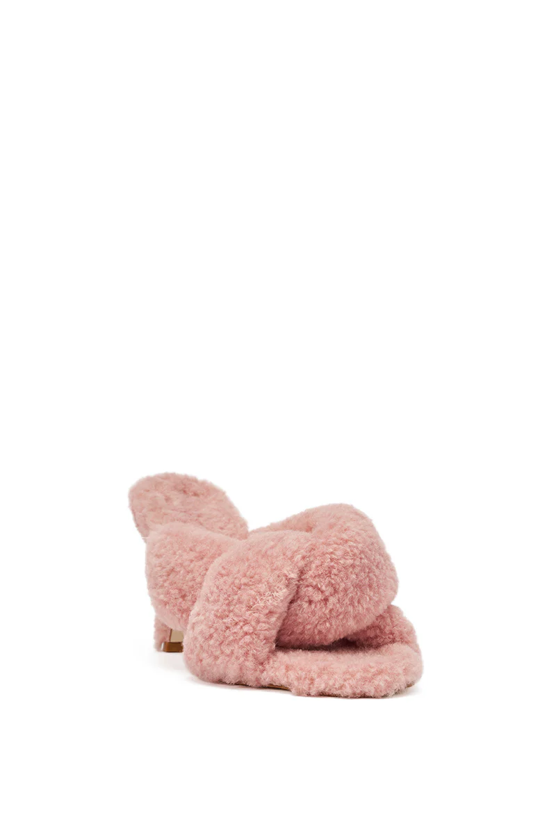 AZALEA WANG PINK VALE IVORY SHERPA LOW HEEL MULE SANDAL - Image 5