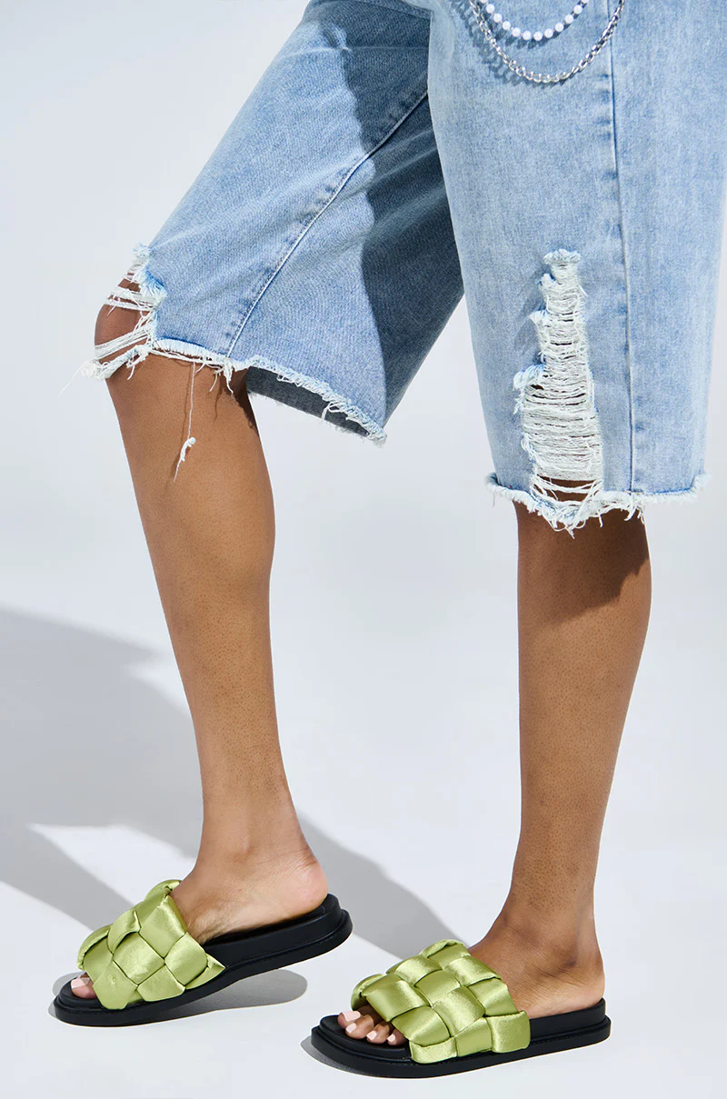 AKIRA REIGNS OLIVE BRAIDED PUFF SLIP ON SANDAL - Image 2