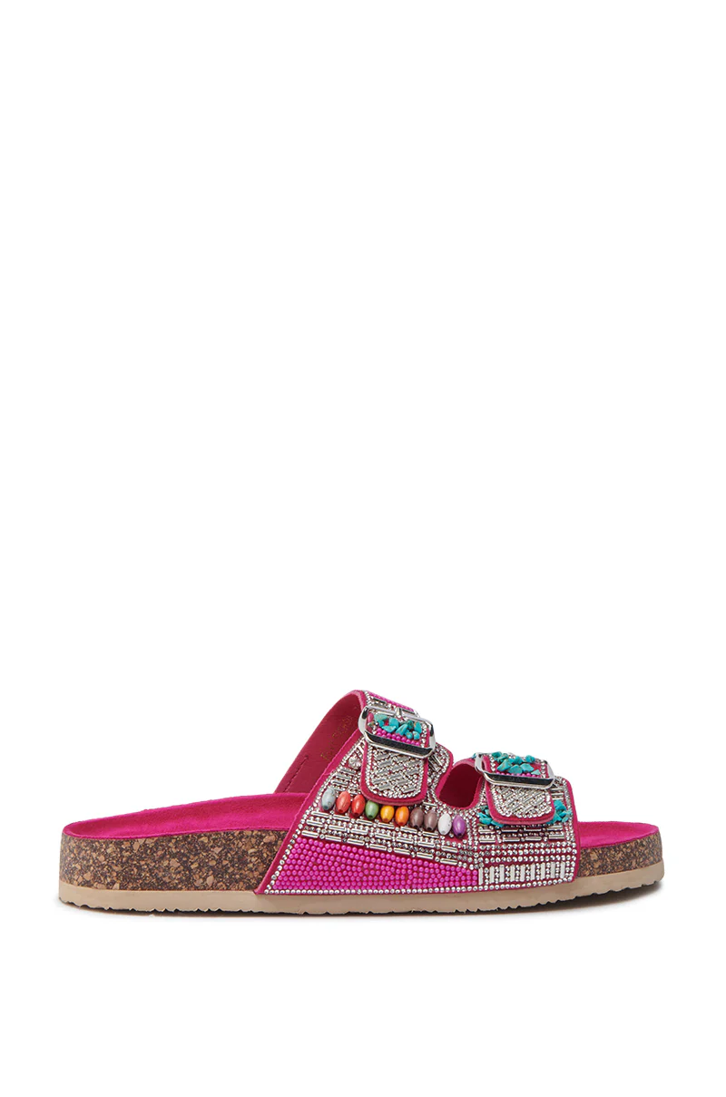 AKIRA RUVY FUCHSIA STONE EMBELLISHED FLAT SANDAL - Image 3