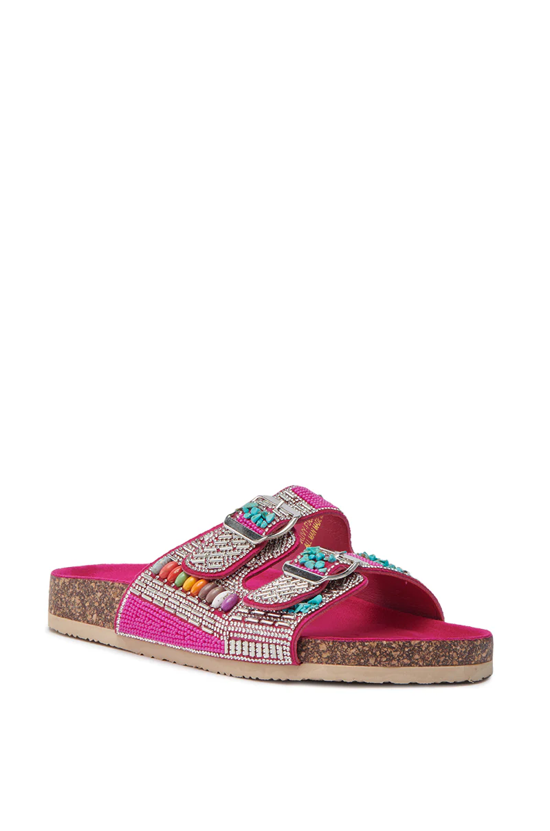 AKIRA RUVY FUCHSIA STONE EMBELLISHED FLAT SANDAL - Image 4