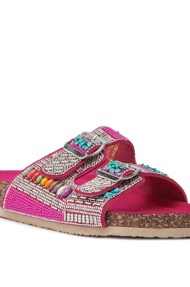 AKIRA RUVY FUCHSIA STONE EMBELLISHED FLAT SANDAL - Image 6