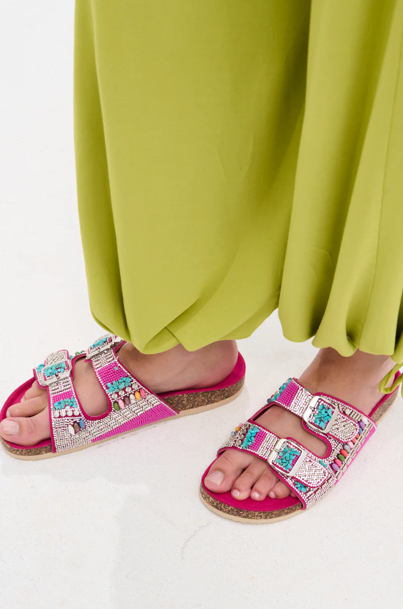 AKIRA RUVY FUCHSIA STONE EMBELLISHED FLAT SANDAL - Image 7