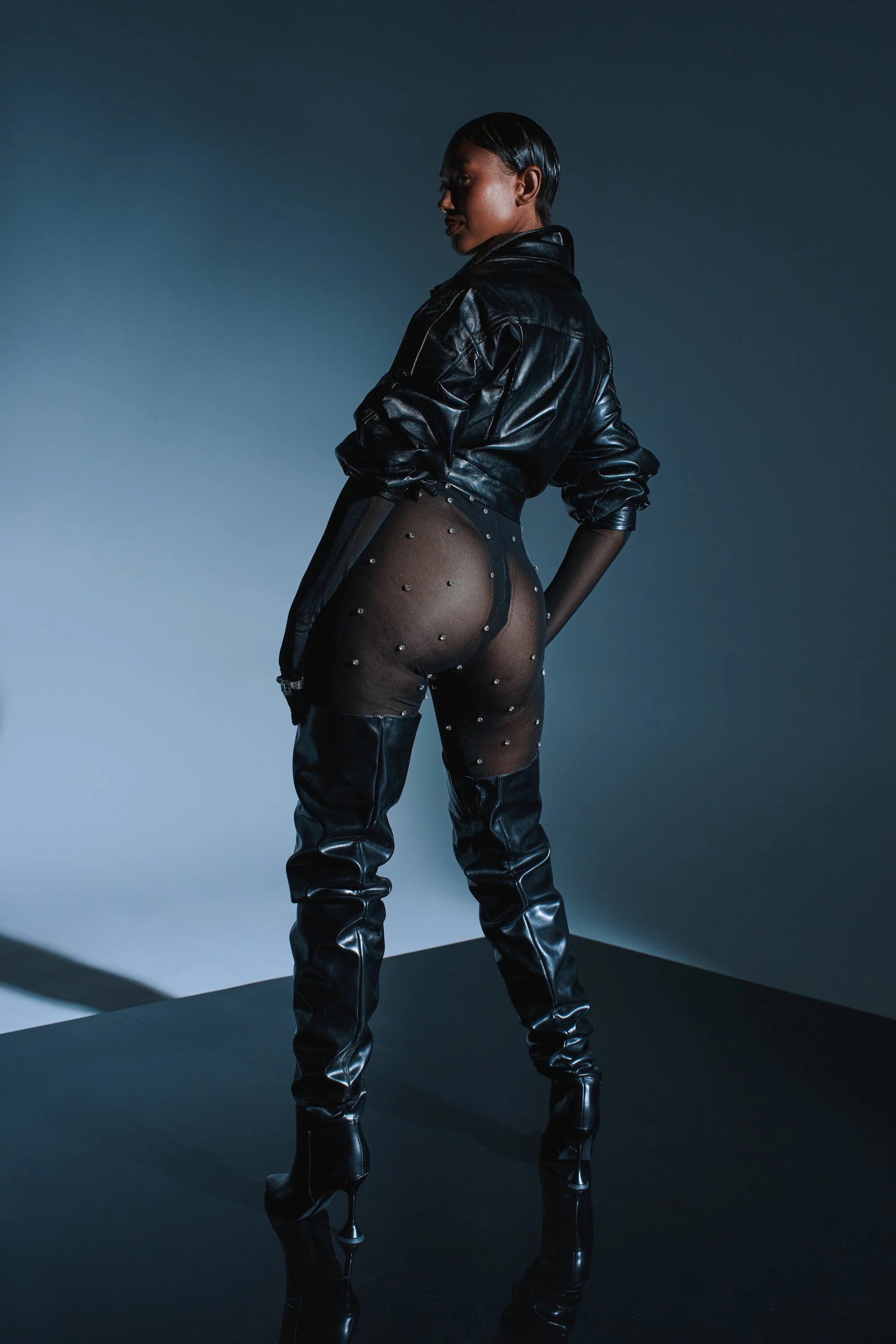 ALEX RHINESTONE MESH JUMPSUIT - Image 3