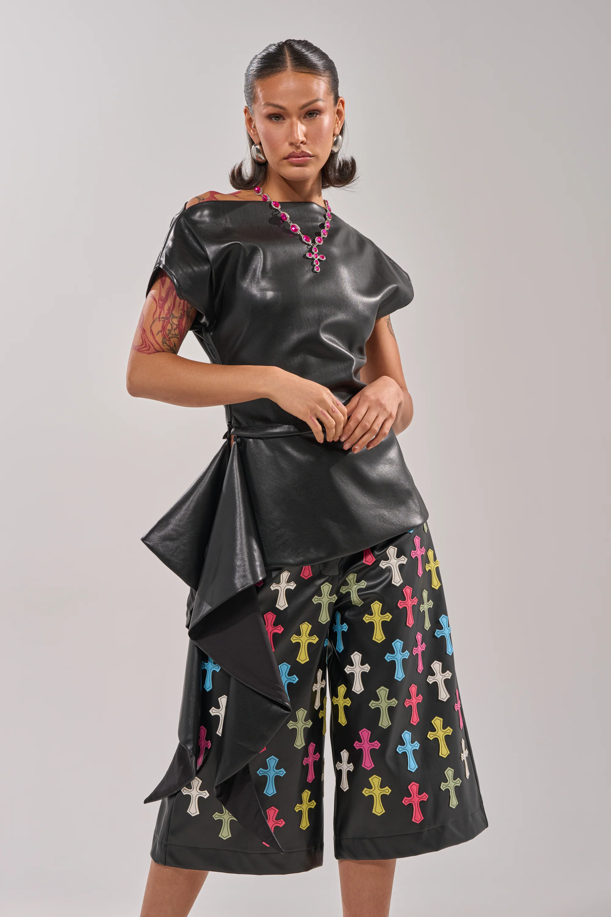 ALEXA FAUX LEATHER BLOUSE