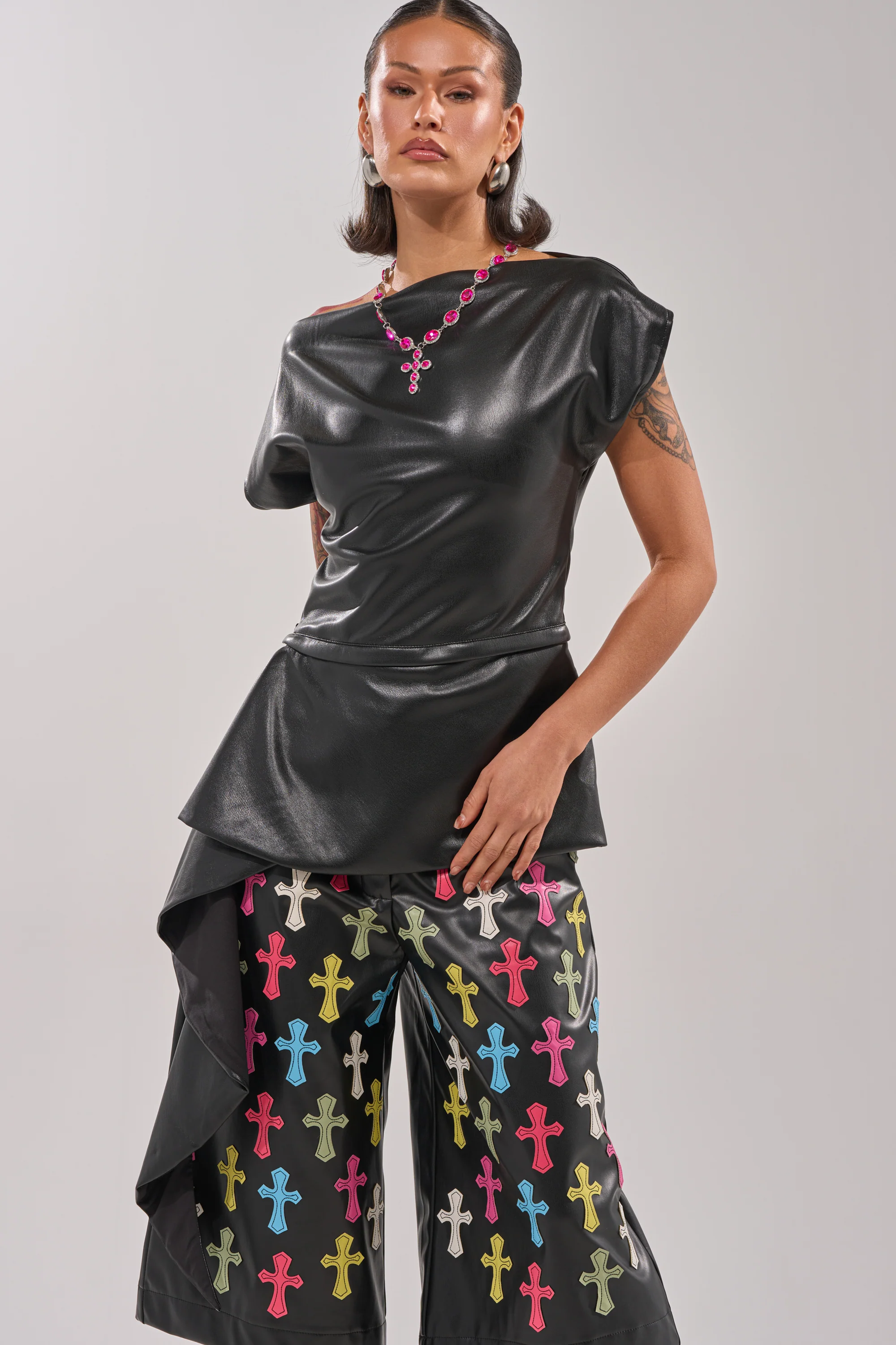 ALEXA FAUX LEATHER BLOUSE - Image 2