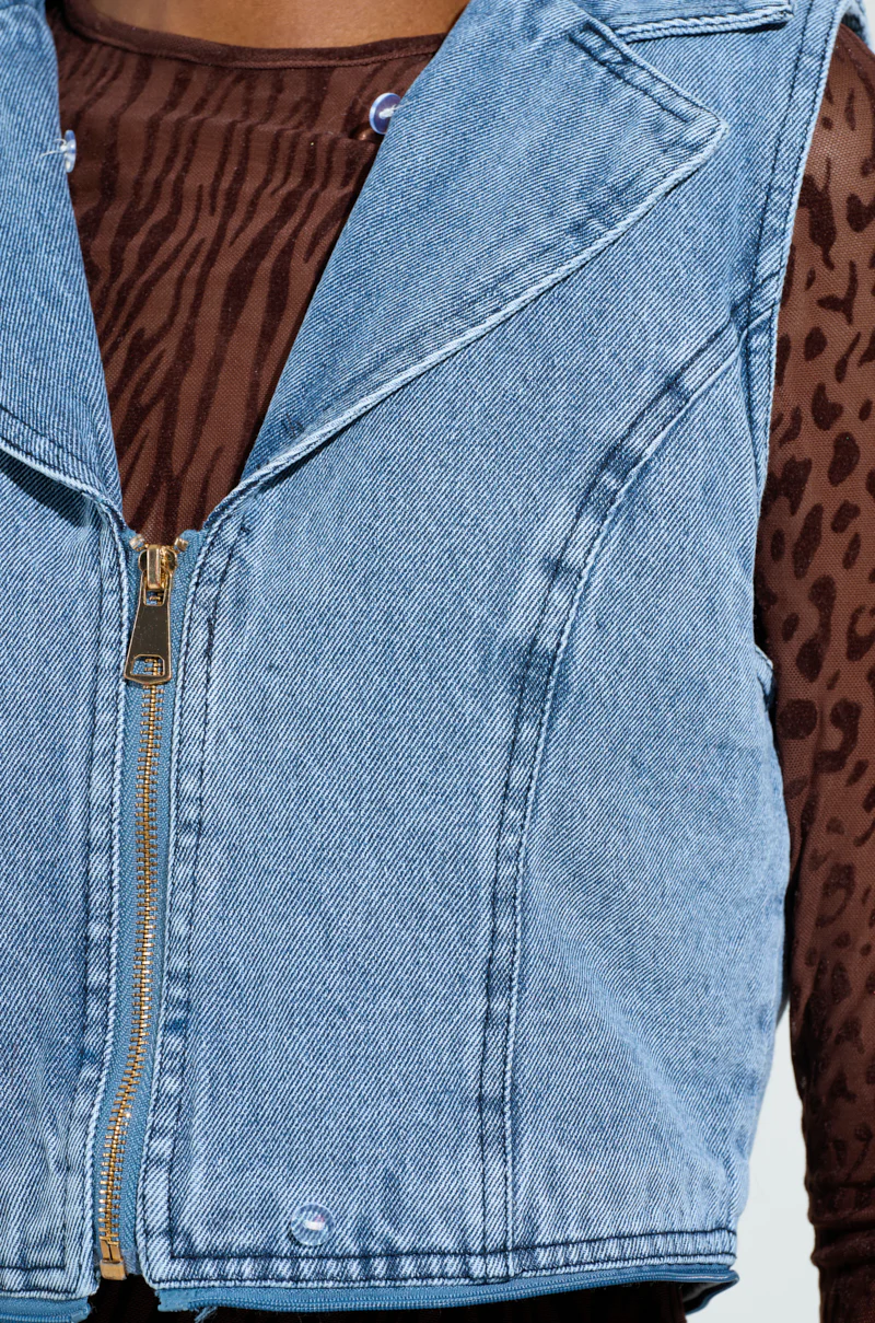 ALICIA FUR TRIM DENIM VEST - Image 10