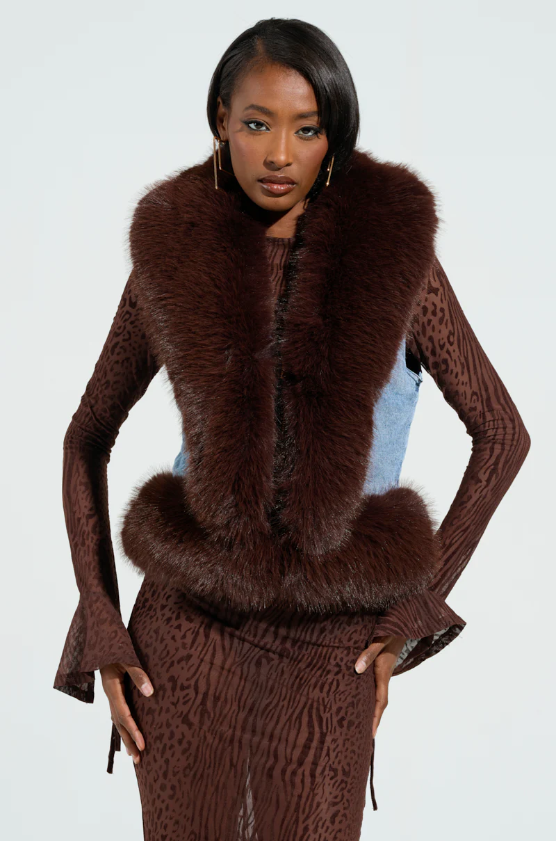 ALICIA FUR TRIM DENIM VEST - Image 2