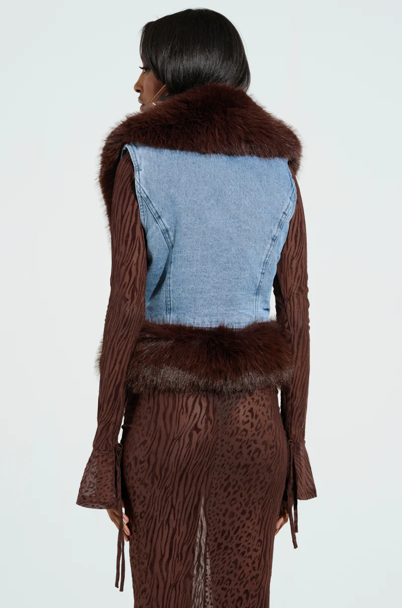 ALICIA FUR TRIM DENIM VEST - Image 6