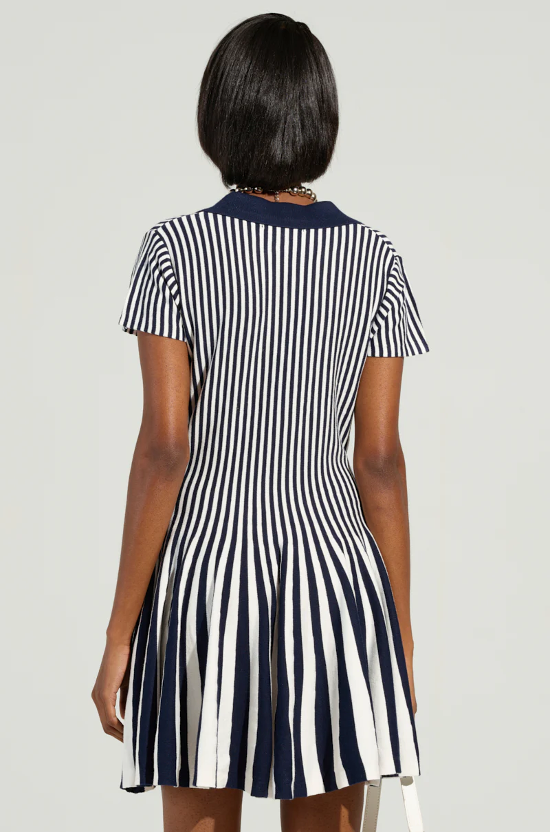 ALINA PLEATED KNIT FIT AND FLARE MINI DRESS IN NAVY - Image 5
