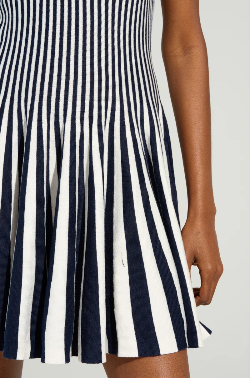 ALINA PLEATED KNIT FIT AND FLARE MINI DRESS IN NAVY - Image 8