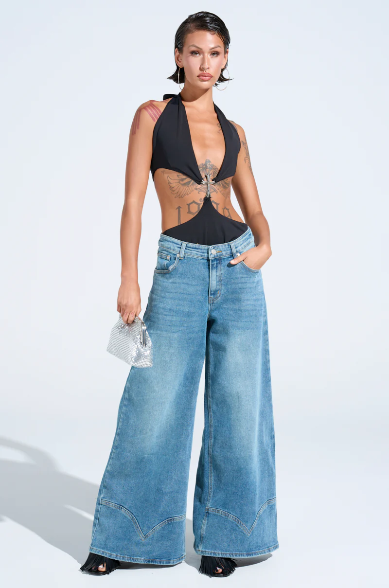 ALIVE AND WELL DENIM PANT WITH LACE UP AT HEM - Image 5