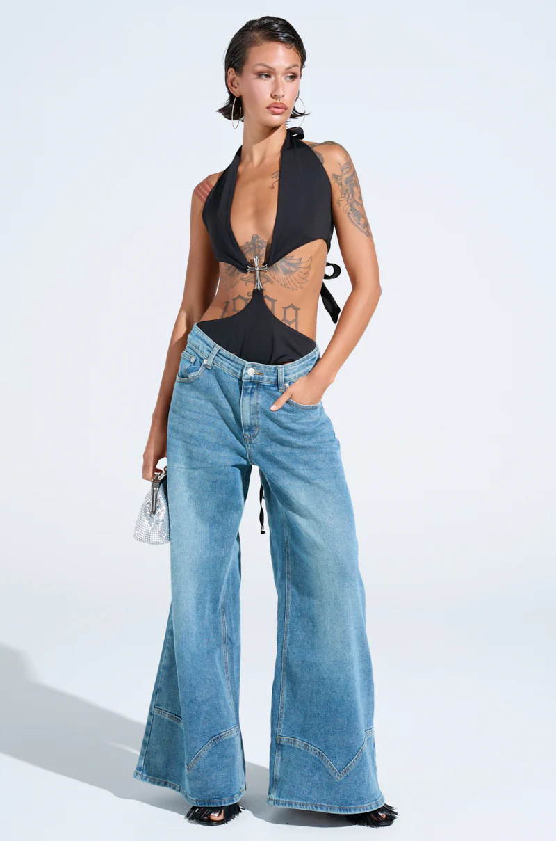 ALIVE AND WELL DENIM PANT WITH LACE UP AT HEM - Image 6