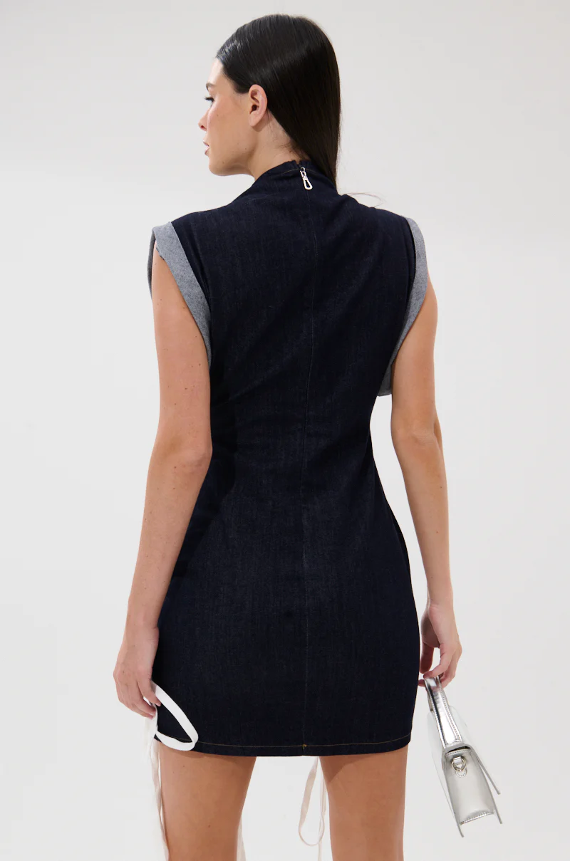 ALL ABOUT IT LACE UP MINI DRESS IN DENIM - Image 5