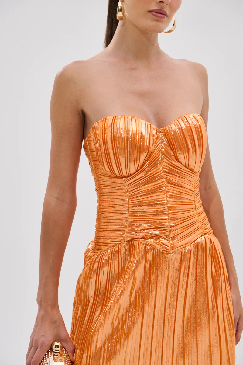 ALL ABOUT ME SATIN BUBBLE MIDI DRESS IN ORANGE - Image 8