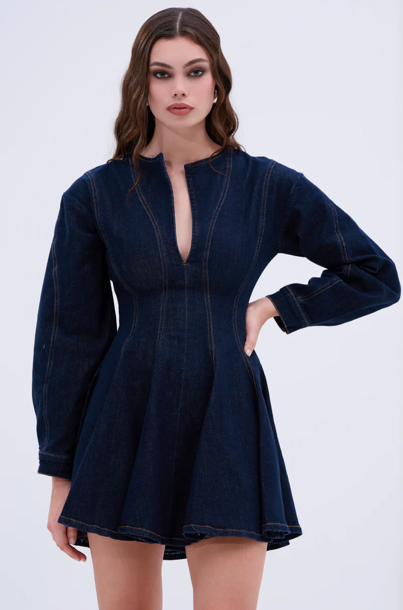 ALL ABOUT MY BUSINESS DENIM MINI DRESS IN DARK BLUE - Image 2