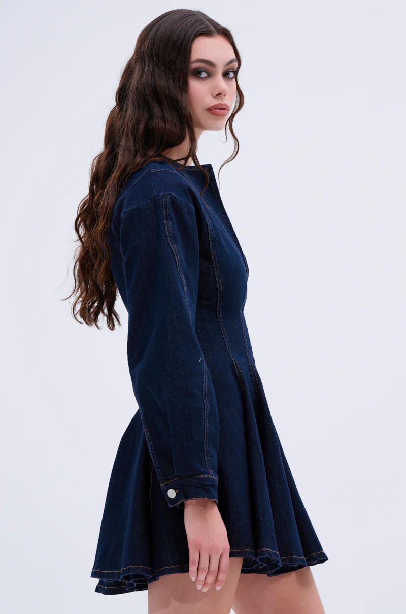 ALL ABOUT MY BUSINESS DENIM MINI DRESS IN DARK BLUE - Image 3