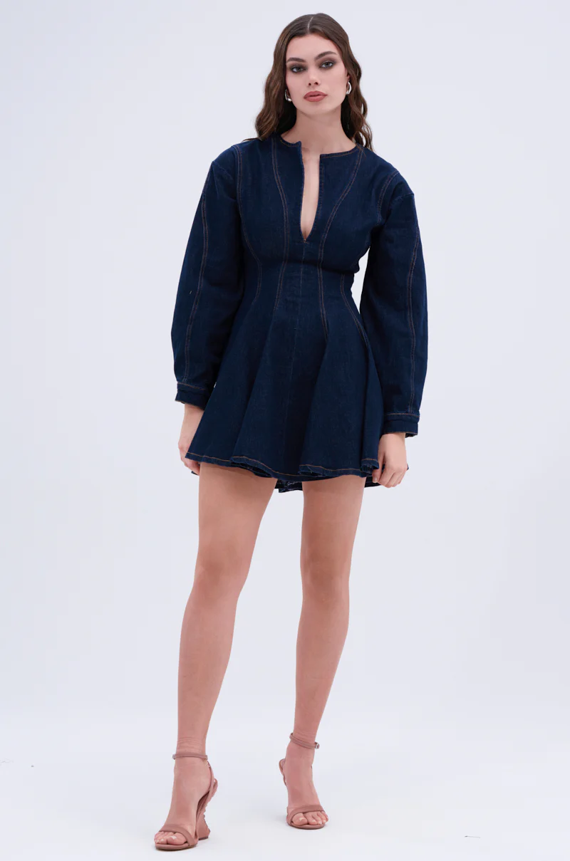 ALL ABOUT MY BUSINESS DENIM MINI DRESS IN DARK BLUE - Image 6