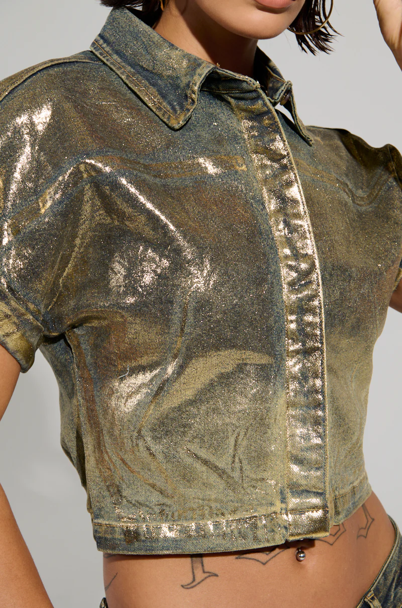 ALL ABOUT THAT SHINE BUTTON DOWN TOP - Image 7