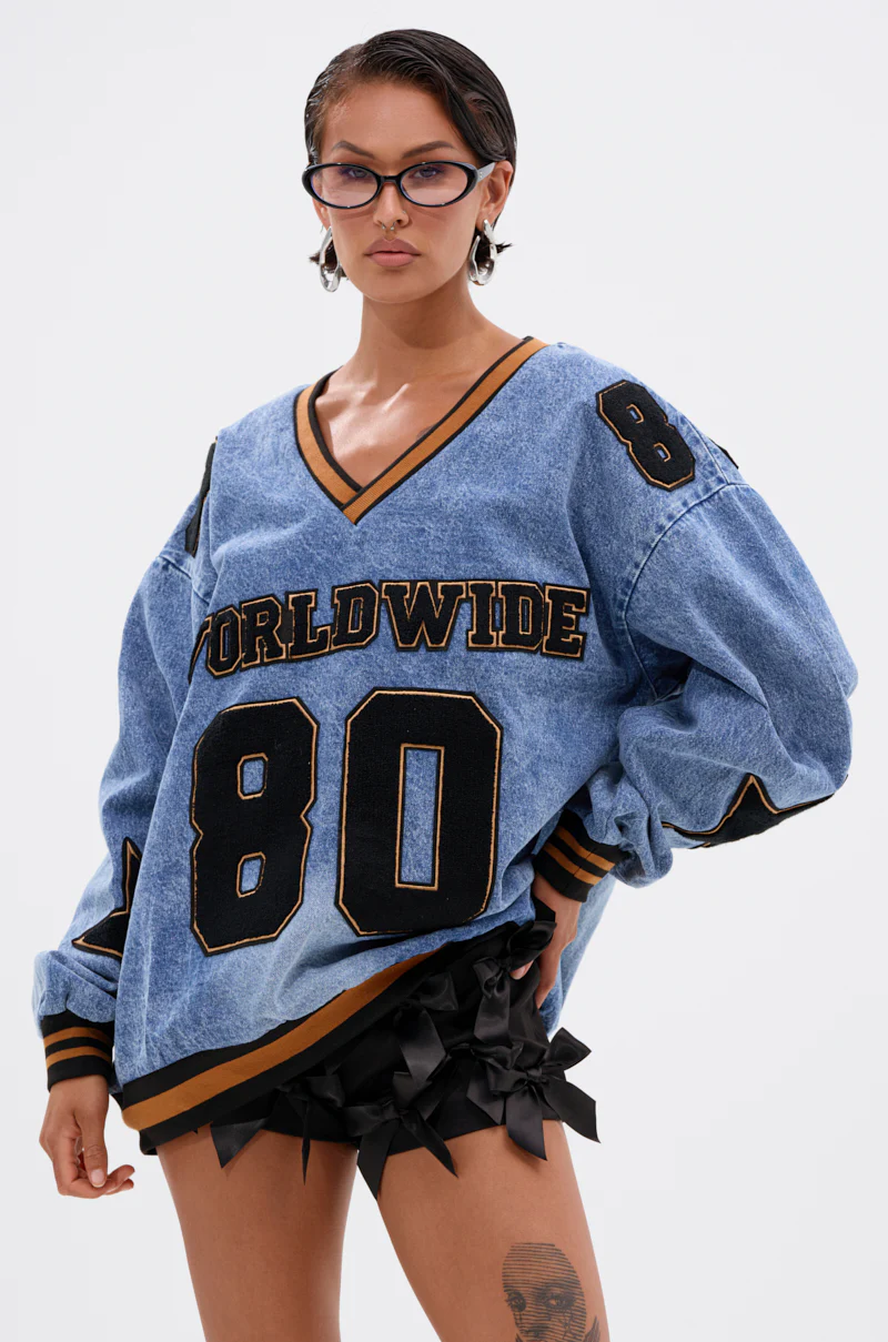ALL AROUND THE WORLD DENIM SWEATSHIRT