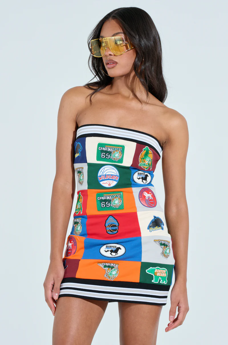 ALL AROUND THE WORLD PATCHWORK MINI DRESS - Image 2