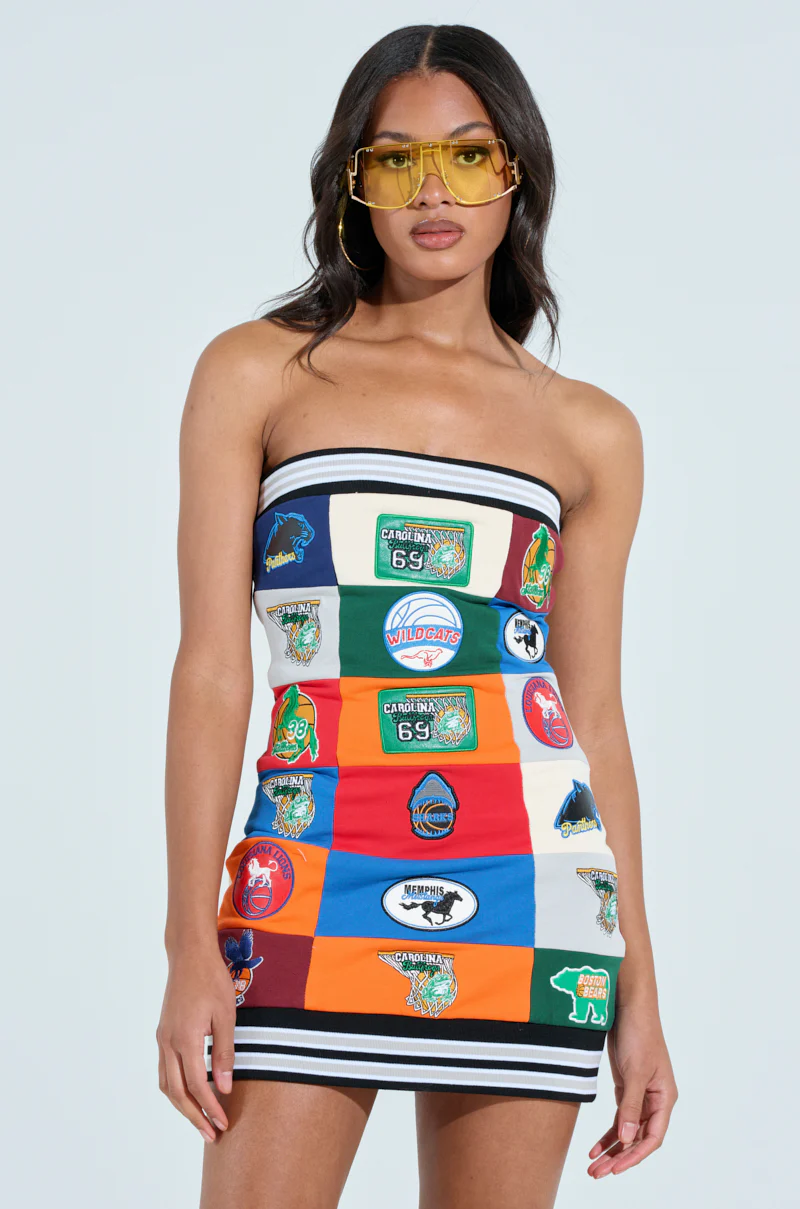 ALL AROUND THE WORLD PATCHWORK MINI DRESS - Image 3