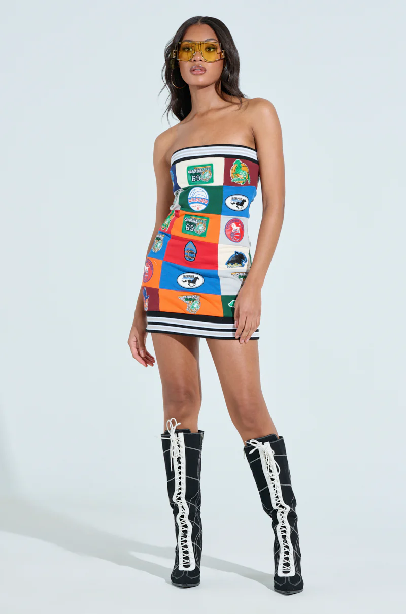 ALL AROUND THE WORLD PATCHWORK MINI DRESS - Image 7
