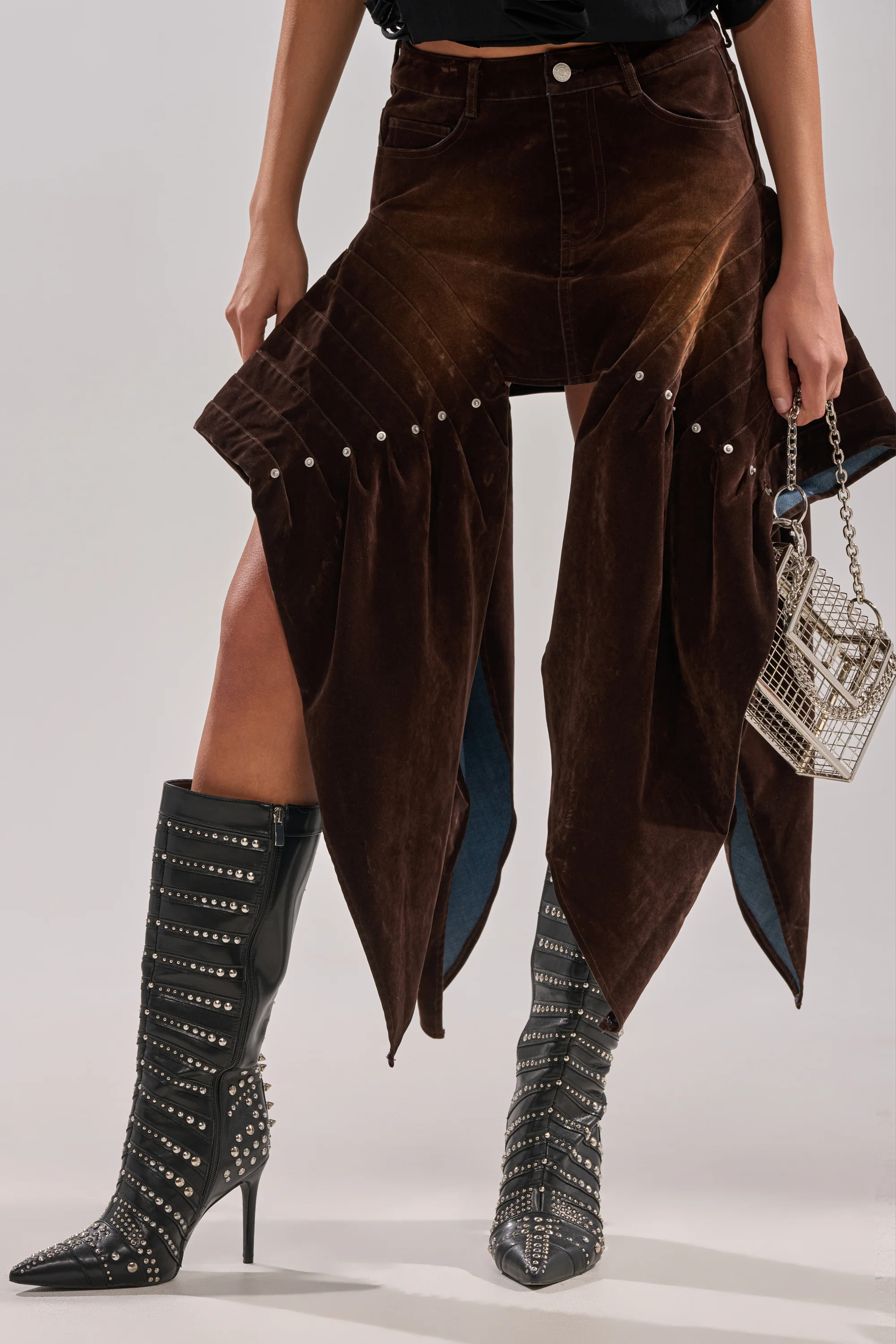 ALL FOR IN VELVET DENIM MINI SKIRT - Image 2