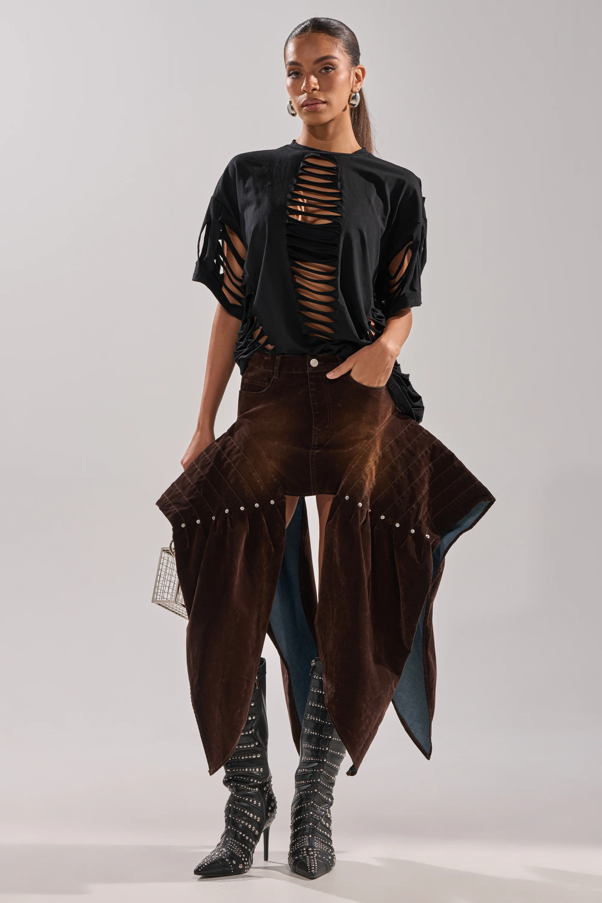 ALL FOR IN VELVET DENIM MINI SKIRT - Image 7