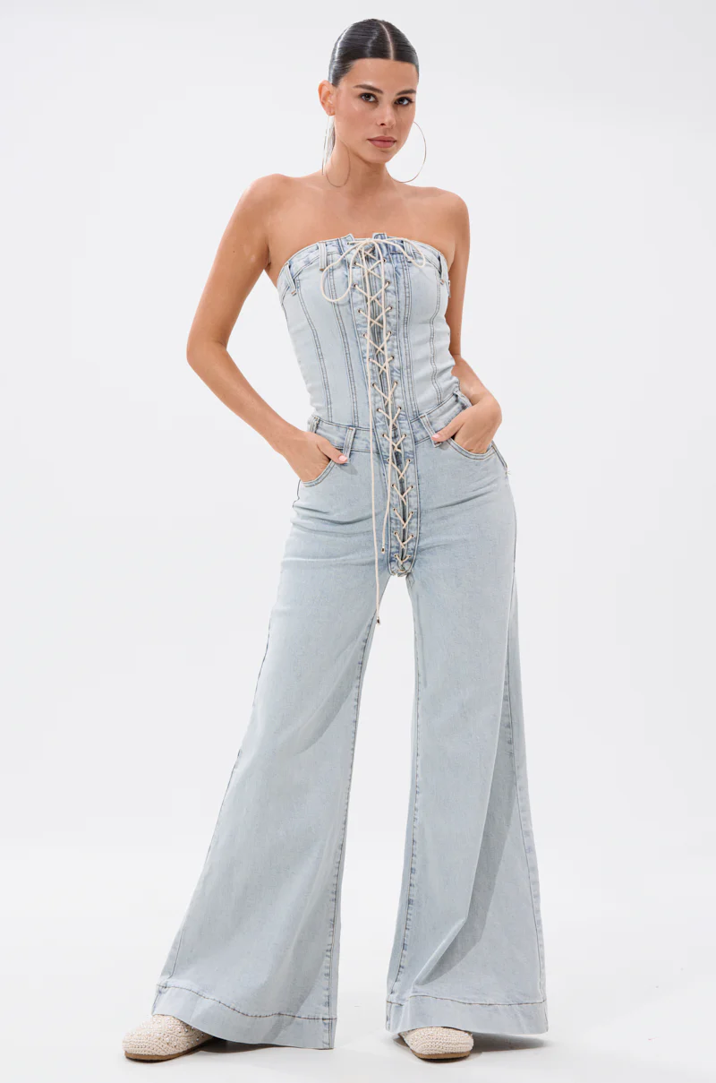 ALL IN THE DETAILS DENIM LACE UP JUMPSUIT - Image 3