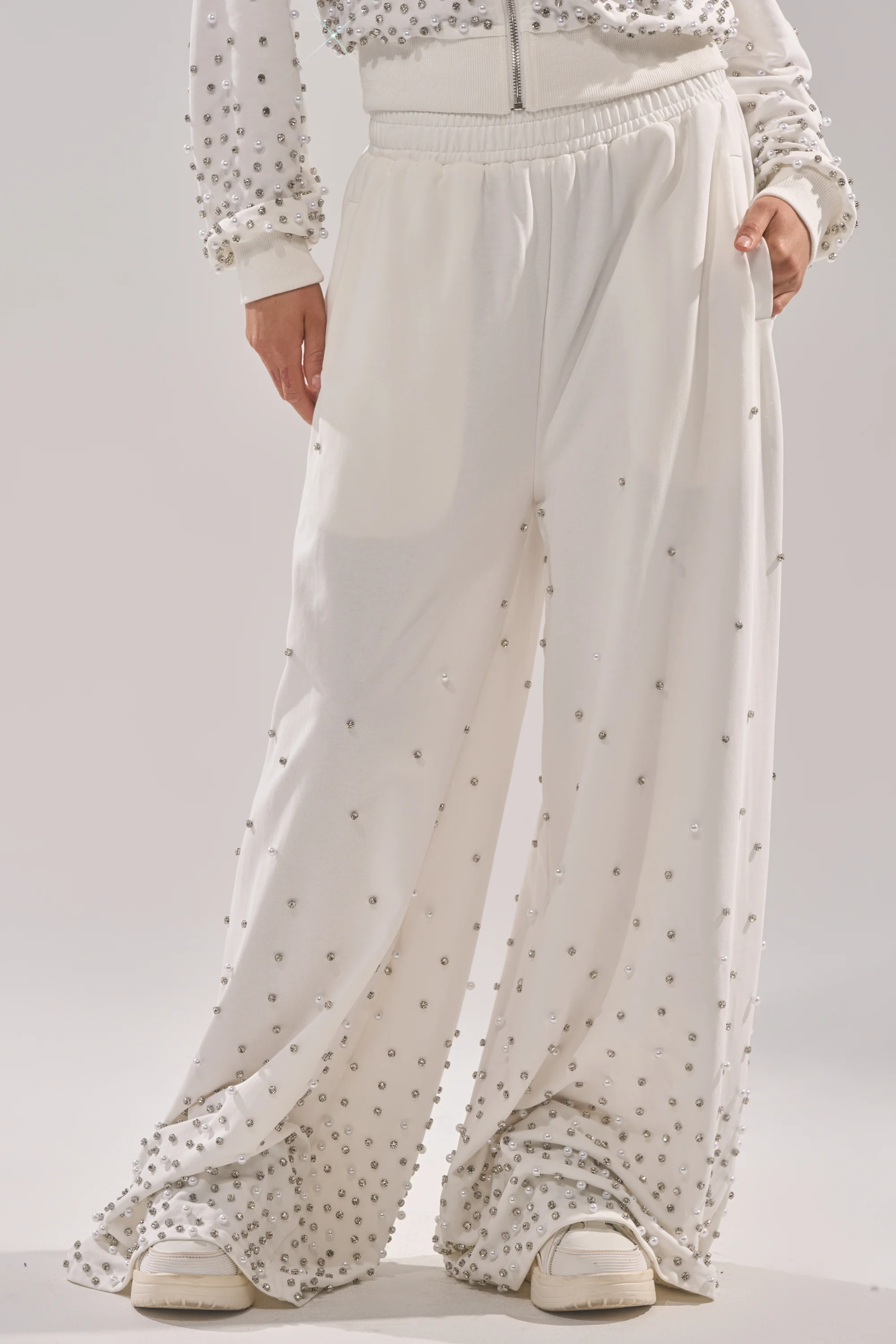 ALL IN WHITE RHINESTONE WIDE LEG JOGGER - Image 2