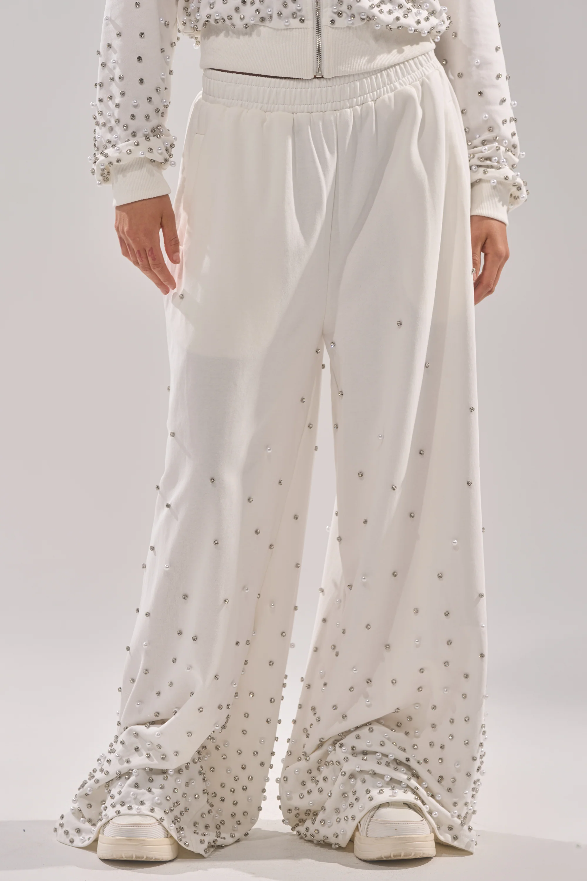 ALL IN WHITE RHINESTONE WIDE LEG JOGGER - Image 3