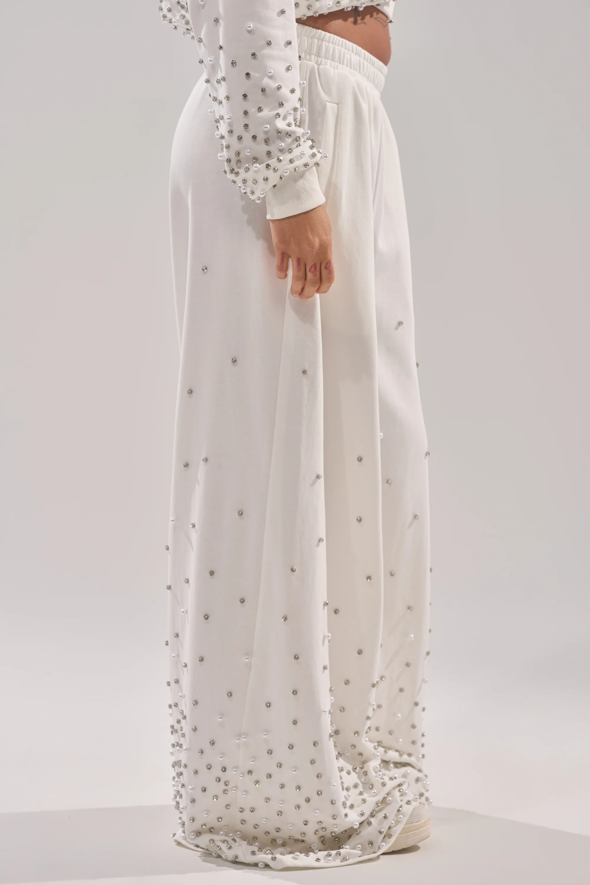 ALL IN WHITE RHINESTONE WIDE LEG JOGGER - Image 4