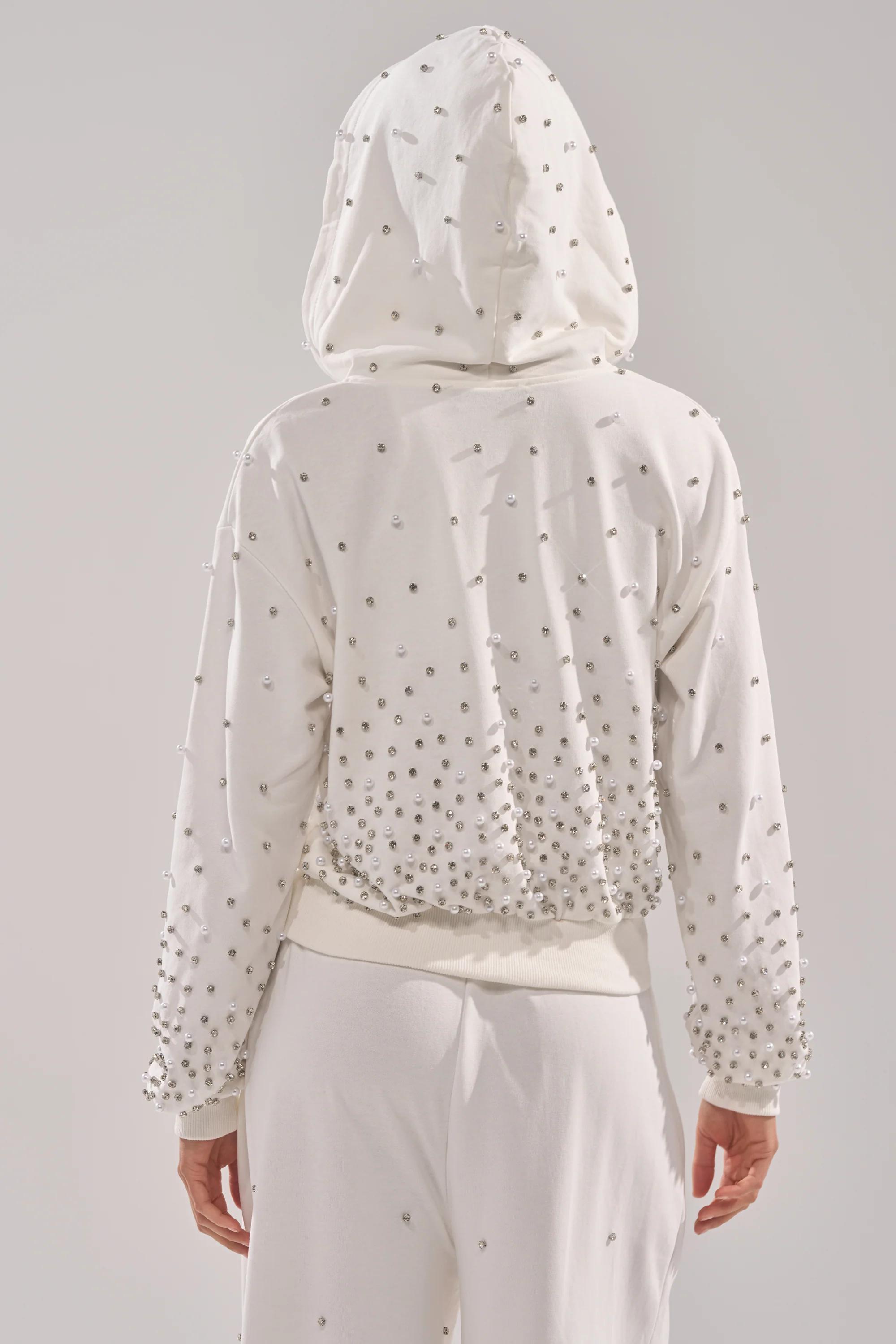 ALL IN WHITE RHINESTONE ZIP UP SWEATSHIRT - Image 4