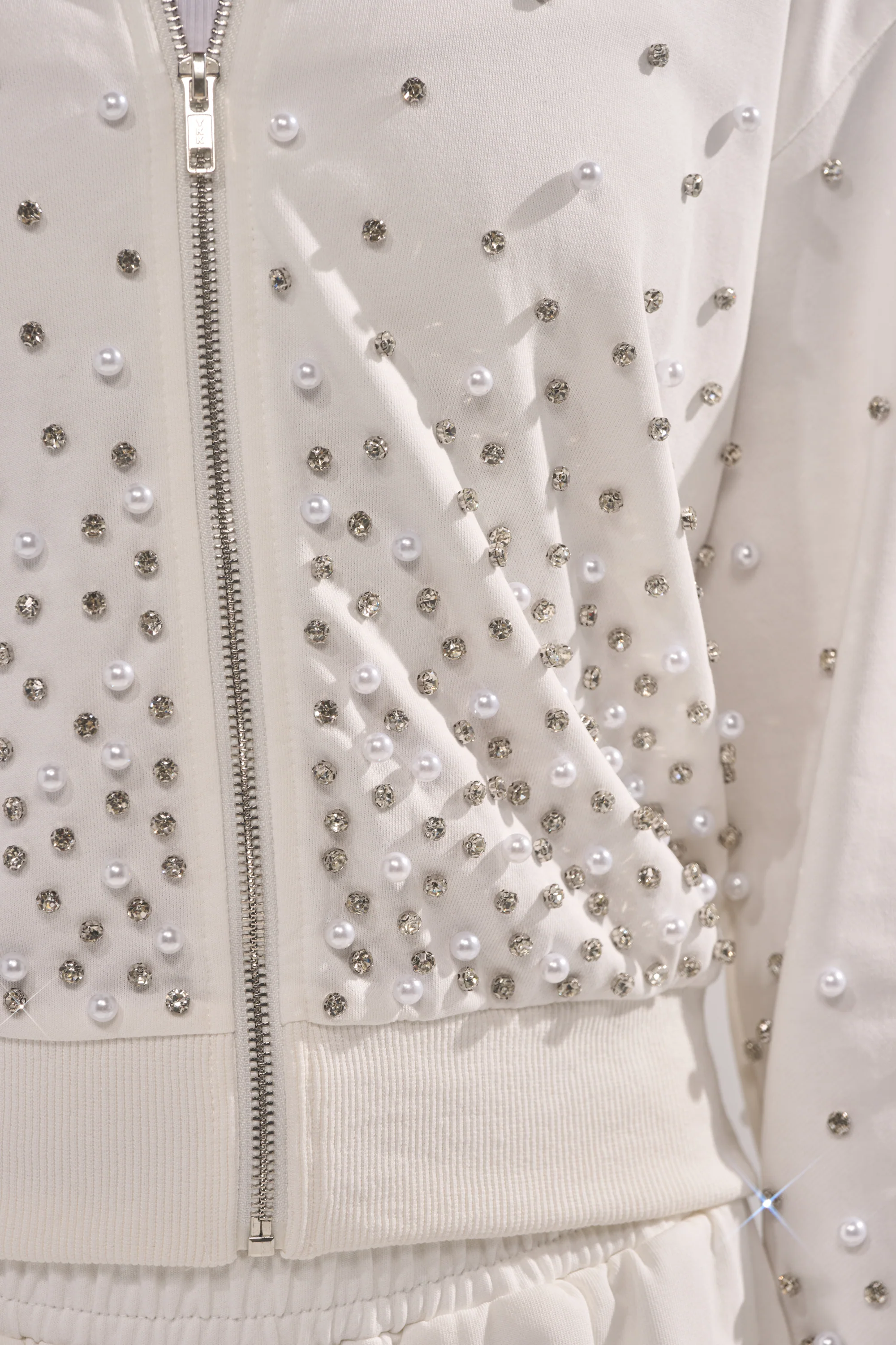 ALL IN WHITE RHINESTONE ZIP UP SWEATSHIRT - Image 7