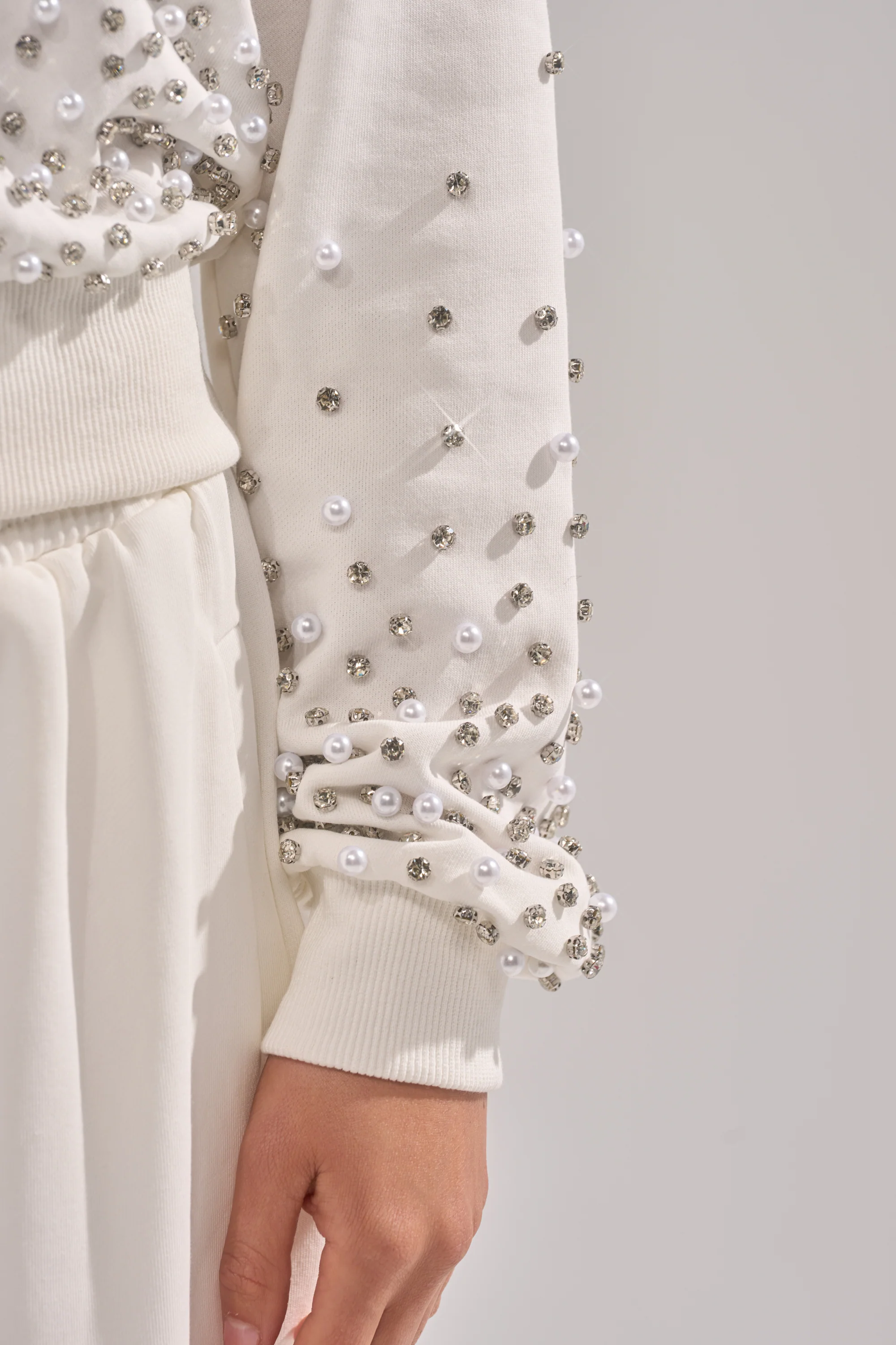 ALL IN WHITE RHINESTONE ZIP UP SWEATSHIRT - Image 8