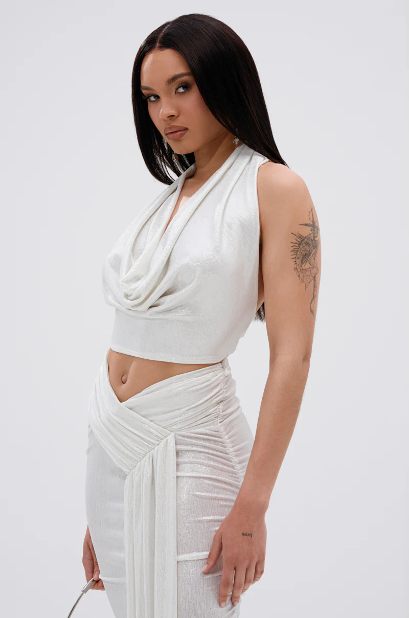ALL OF THE GLAMOUR SLINKY HALTER NECK TOP IN WHITE - Image 3