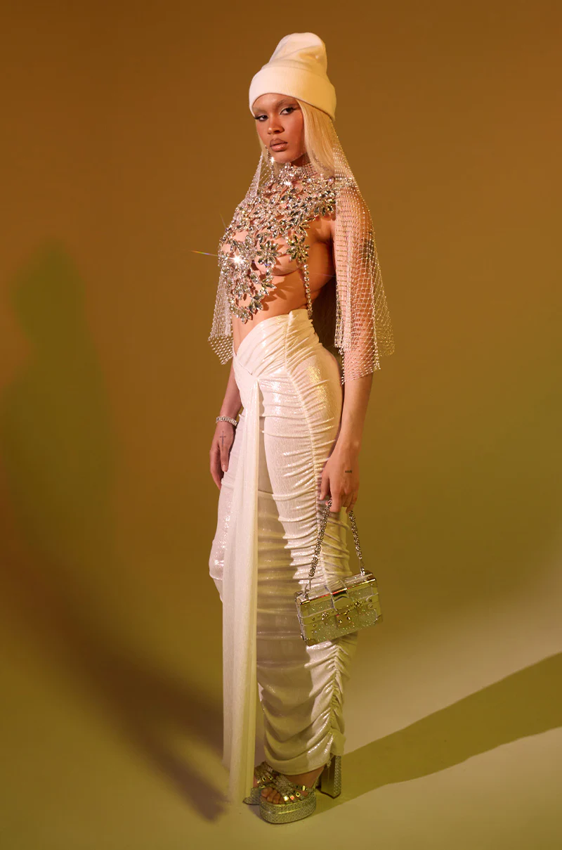 ALL OF THE GLAMOUR SLINKY MAXI SKIRT IN WHITE - Image 2