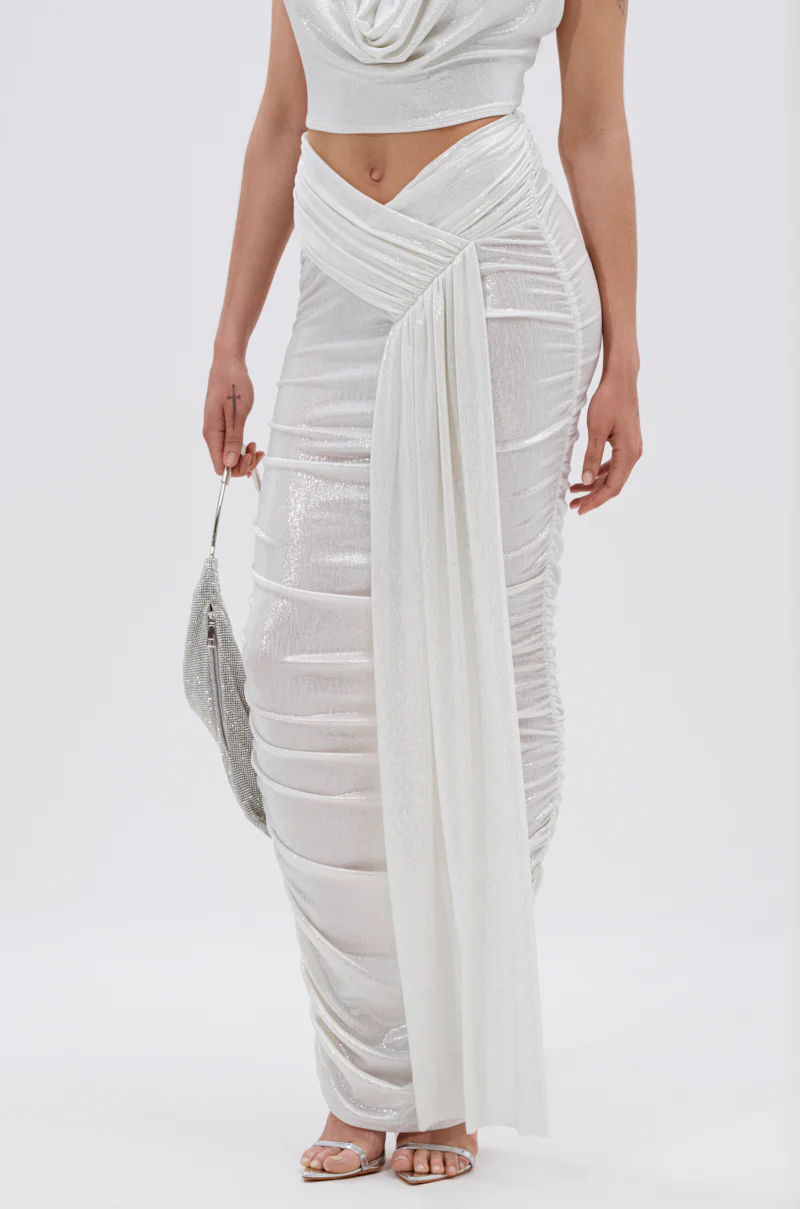 ALL OF THE GLAMOUR SLINKY MAXI SKIRT IN WHITE - Image 4