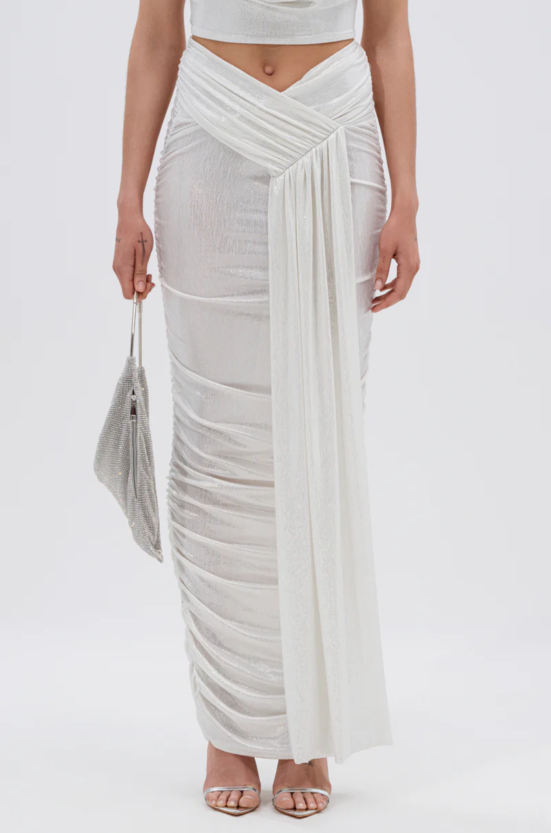 ALL OF THE GLAMOUR SLINKY MAXI SKIRT IN WHITE - Image 5