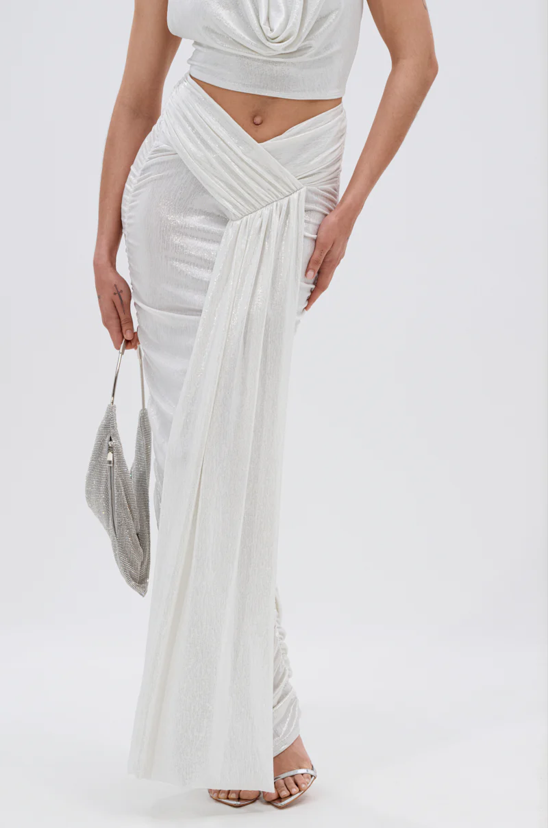 ALL OF THE GLAMOUR SLINKY MAXI SKIRT IN WHITE - Image 6