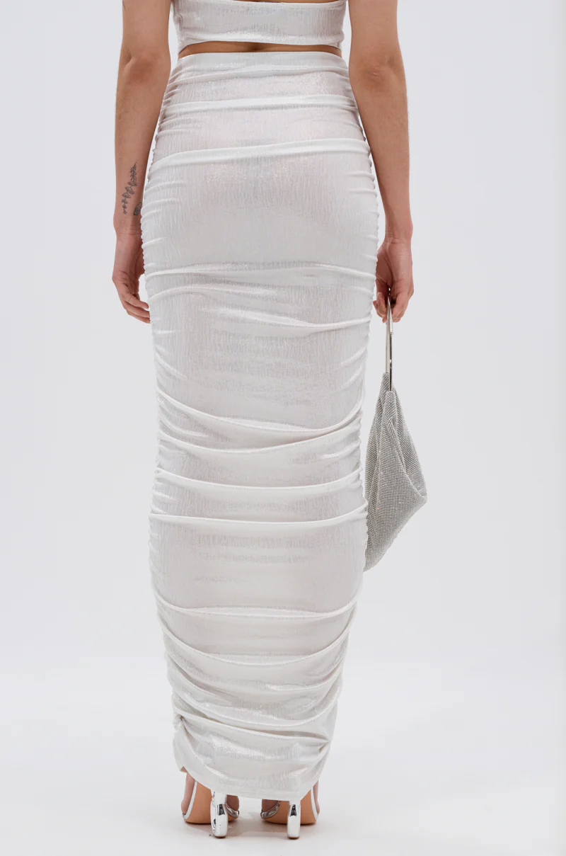 ALL OF THE GLAMOUR SLINKY MAXI SKIRT IN WHITE - Image 9
