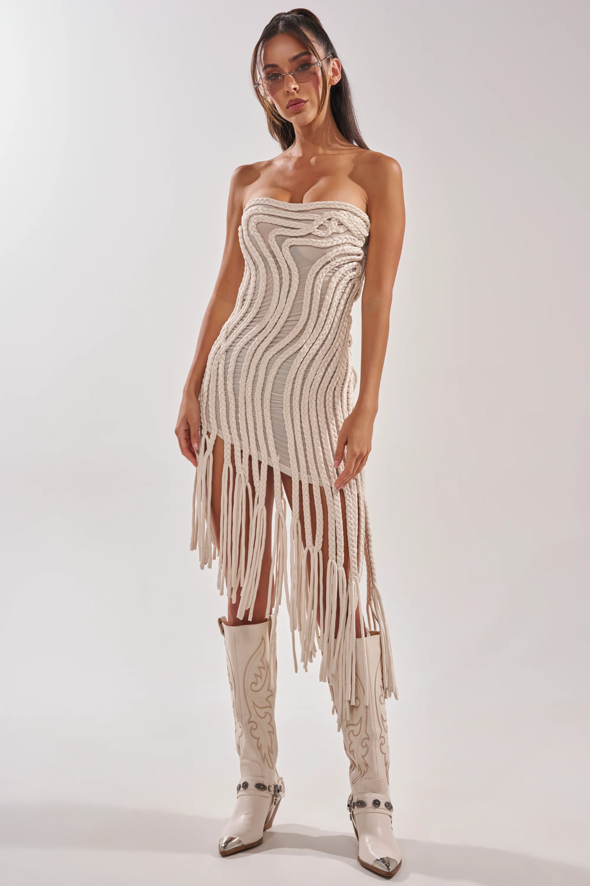 ALL OVER THE PLACE BRAIDED MIDI DRESS IN IVORY - Image 3
