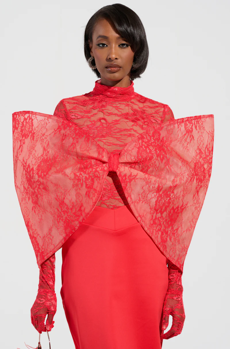 ALL THE ATTENTION DRAMATIC BOW TOP IN RED - Image 2