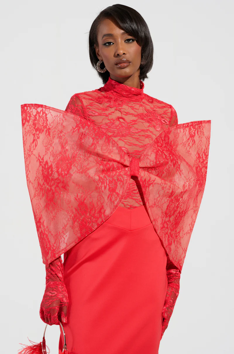 ALL THE ATTENTION DRAMATIC BOW TOP IN RED - Image 3