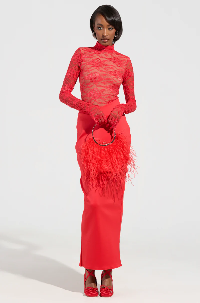 ALL THE ATTENTION LACE GLOVE BODYSUIT IN RED - Image 5