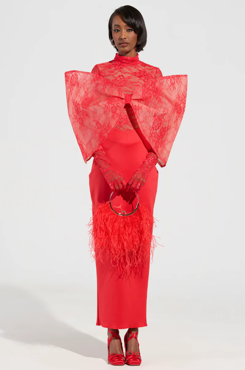 ALL THE ATTENTION LACE GLOVE BODYSUIT IN RED - Image 6