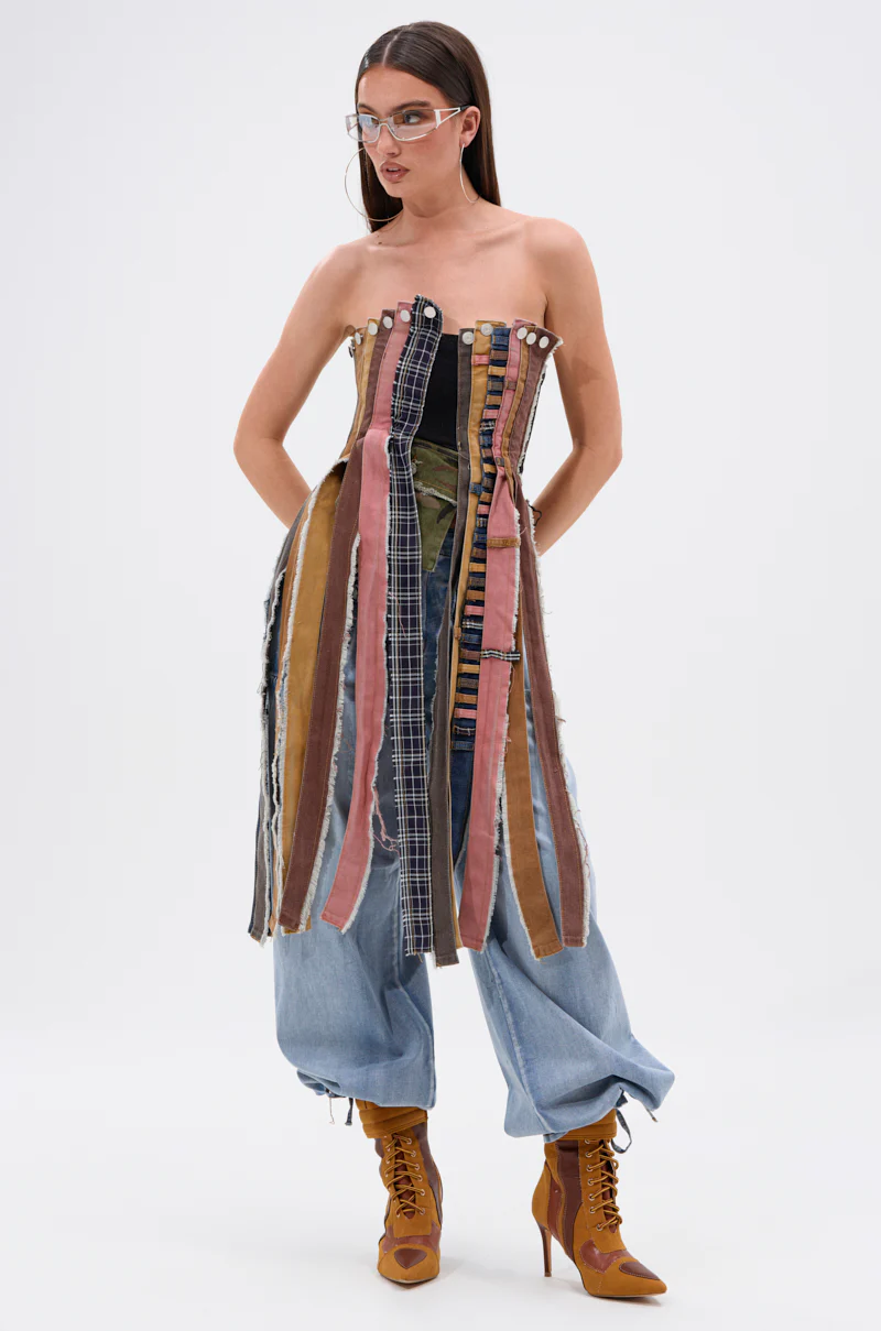 A LOT GOING ON DENIM TOP